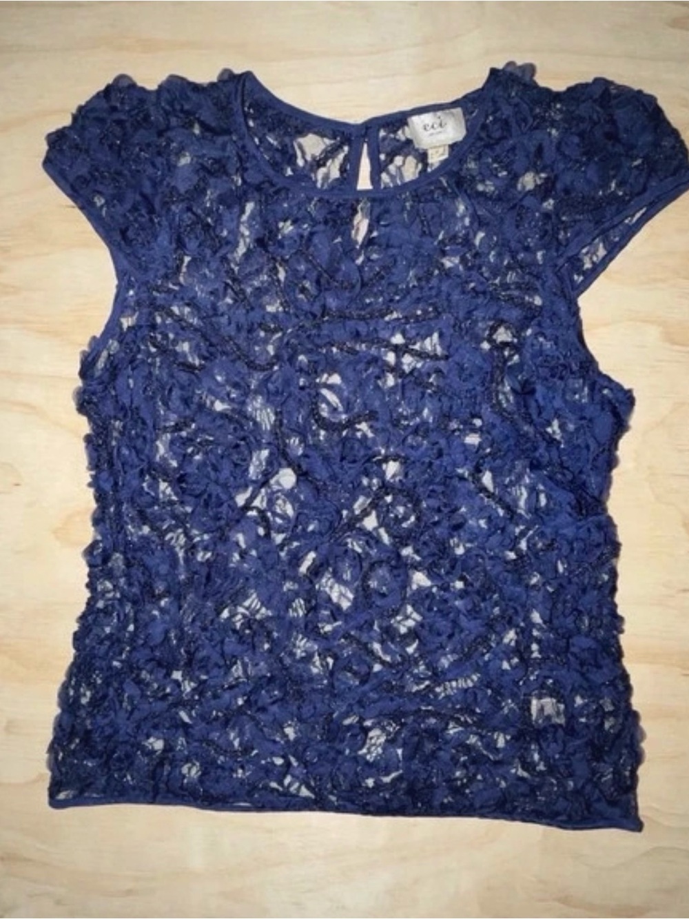 ECI Navy Floral Lace Cap Sleeve Top
